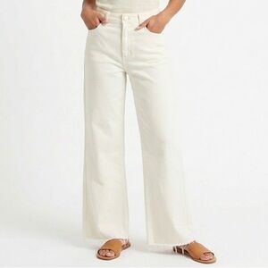 OAT NEW YORK High Rise Wide Leg Jean Raw Hem Ivory Off White Denim 10/30